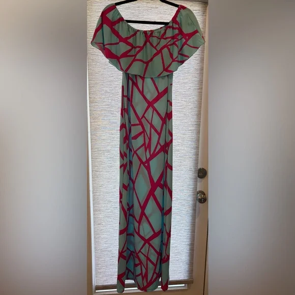 Geometric Pink and Blue Maxi Dress - Picture 2 of 4